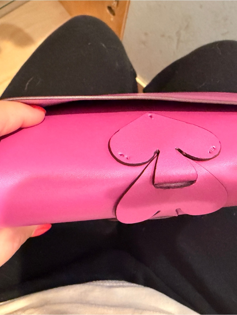kate spade magenta purple-pink-ish with Leather Crossbody with Heart/spade desig - Picture 3 of 6